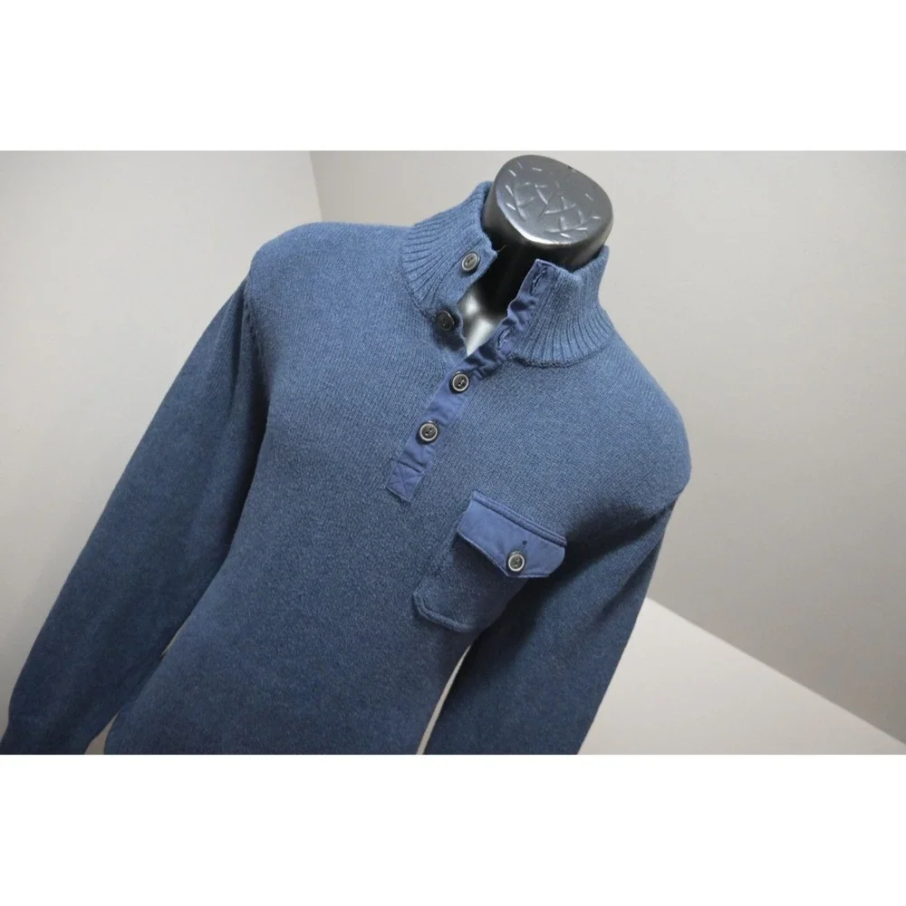 Lucky Brand Sweater Mens‎ Large Blue Excellent Mock Neck Button Pocket